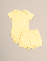 Conjunto Bebê Body Manga Curta e Short Canelado Amarelo