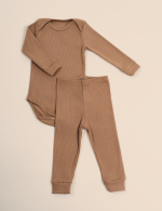 Conjunto Bebê Body Manga Longa e Calça Canelada Marrom