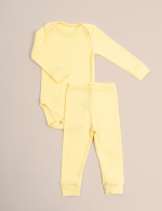 Conjunto Bebê Body Manga Longa e Calça Canelada Amarelo