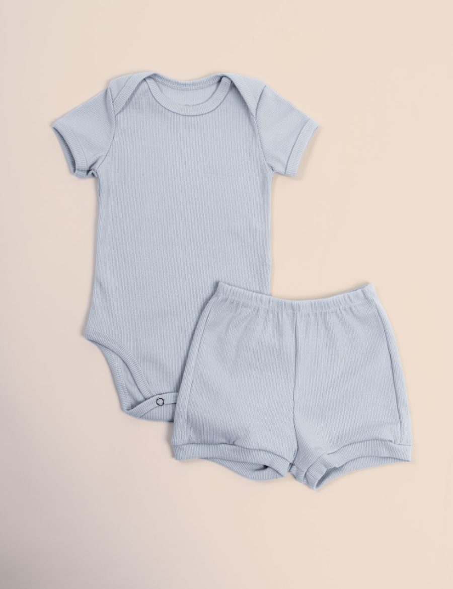 conjunto bebe body manga curta e short canelado azul 100 algodão nenem macio comprar site delicado minimalista confortavel verão loja neutro