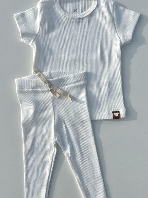 Conjunto Bebê Camiseta e Calça Canelada - Off White