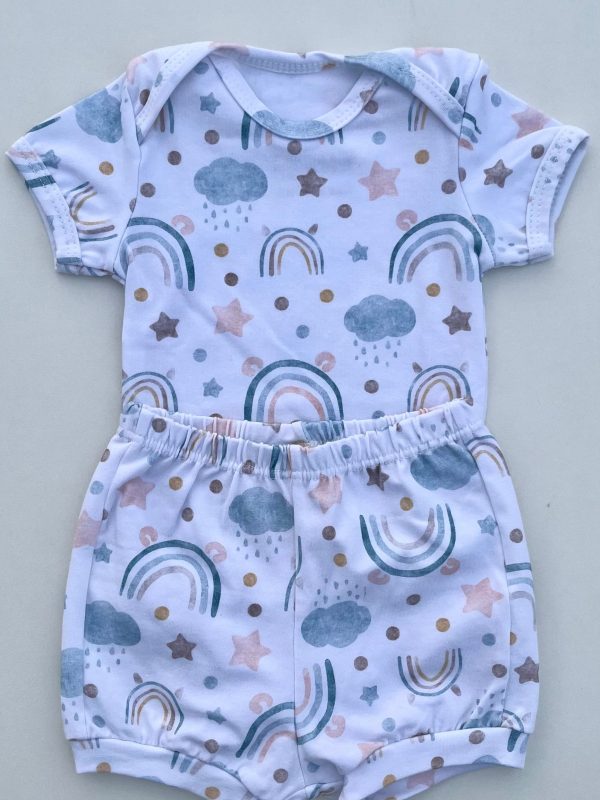 Conjunto Bebê Body Manga Curta e Short Cotton Arco-Íris