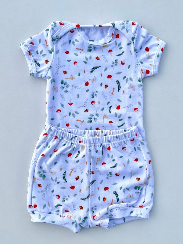 Conjunto Bebê Body Manga Curta e Short Cotton Cogumelos
